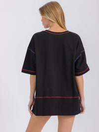 WOMEN'S SHORT SLEEVE HIGH-LOW PATRIOTIC PRINT SHIRT
