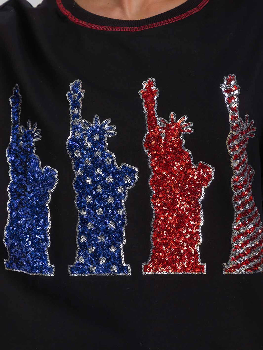 WOMEN'S SHORT SLEEVE HIGH-LOW PATRIOTIC PRINT SHIRT