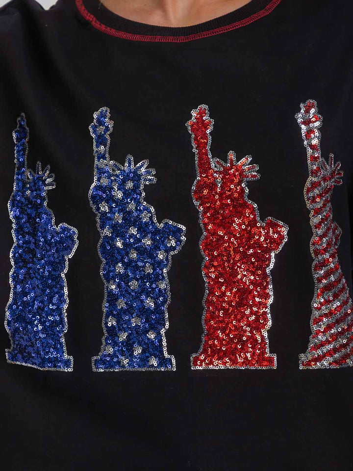 WOMEN'S SHORT SLEEVE HIGH-LOW PATRIOTIC PRINT SHIRT