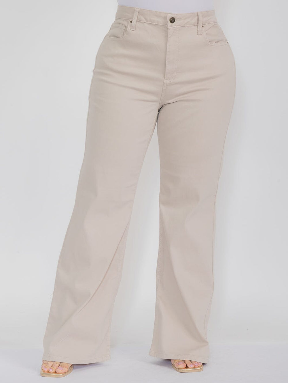 PLUS SIZE BUTTON CLOSURE POCKETS WIDE LEG PANTS