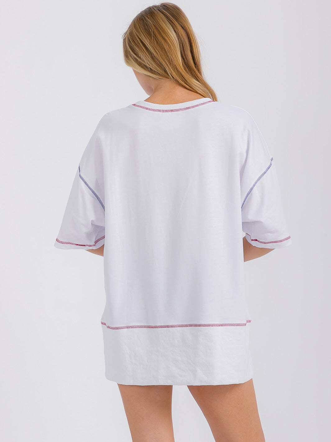 WOMEN'S SHORT SLEEVE HIGH-LOW PATRIOTIC PRINT SHIRT