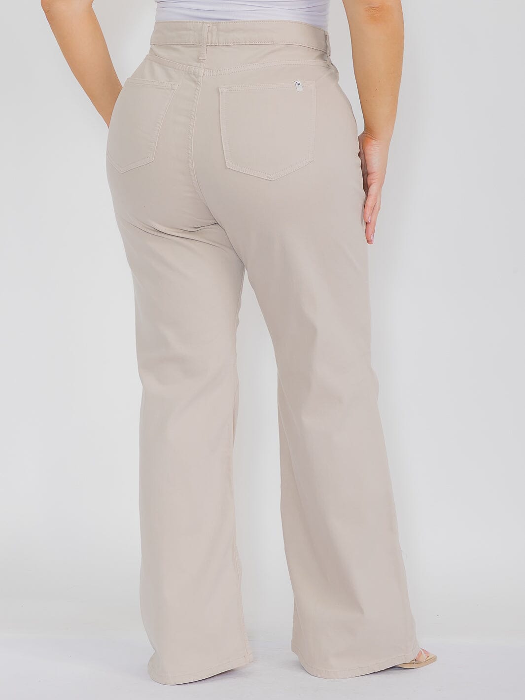PLUS SIZE BUTTON CLOSURE POCKETS WIDE LEG PANTS