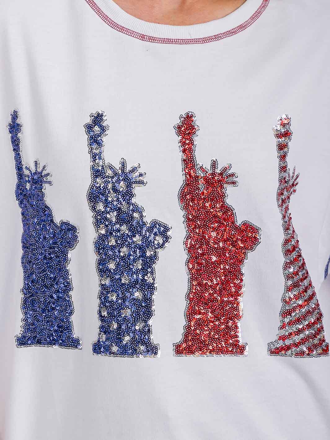 WOMEN'S SHORT SLEEVE HIGH-LOW PATRIOTIC PRINT SHIRT