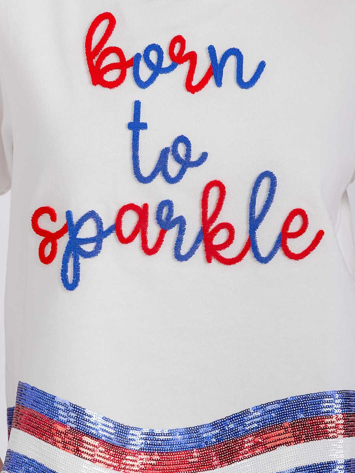 WOMEN'S SHORT SLEEVE TRIM DETAILED PATRIOTIC PRINT TOP