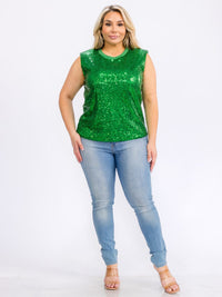 PLUS SIZE SLEEVELESS SEQUINS BLOUSE TOP