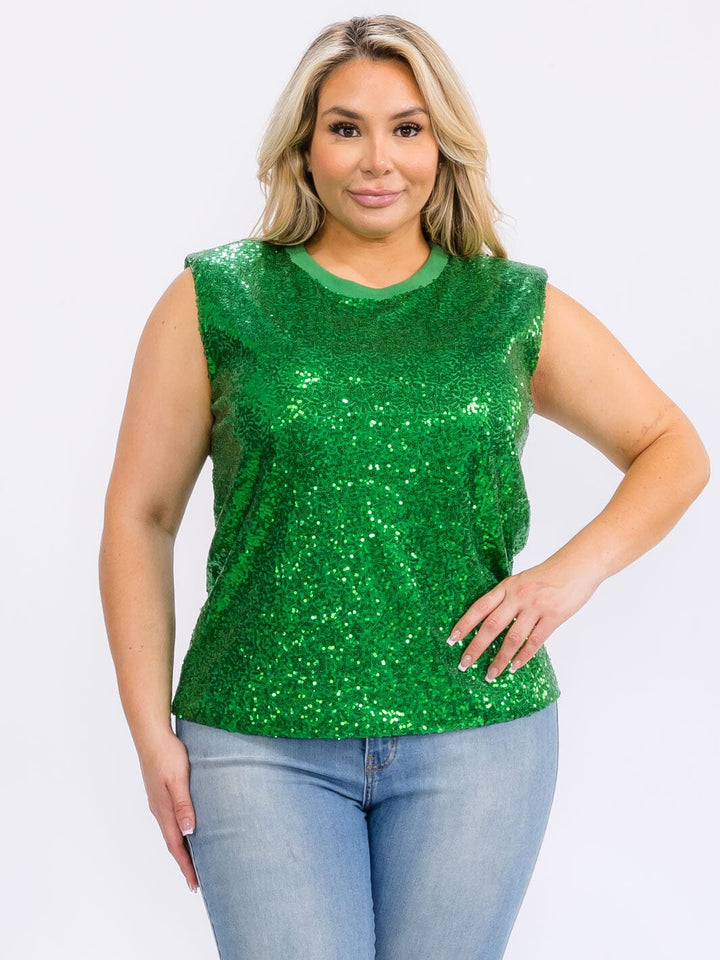 PLUS SIZE SLEEVELESS SEQUINS BLOUSE TOP