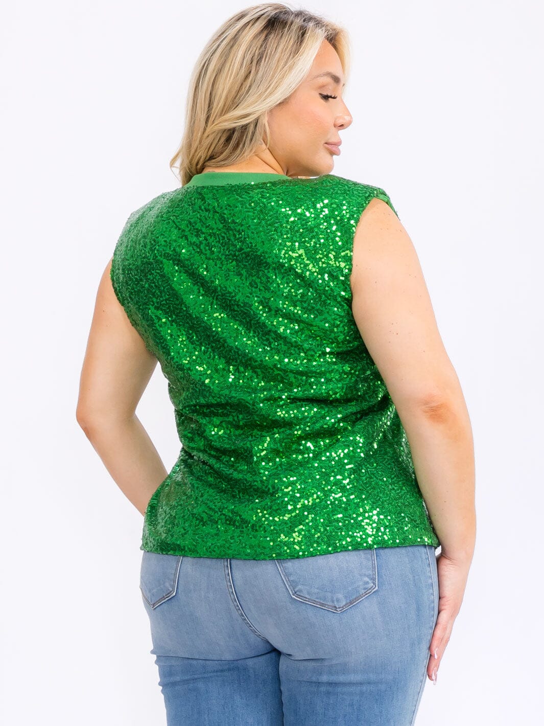 PLUS SIZE SLEEVELESS SEQUINS BLOUSE TOP