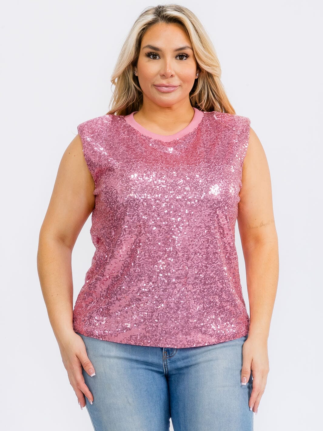 PLUS SIZE SLEEVELESS SEQUINS BLOUSE TOP