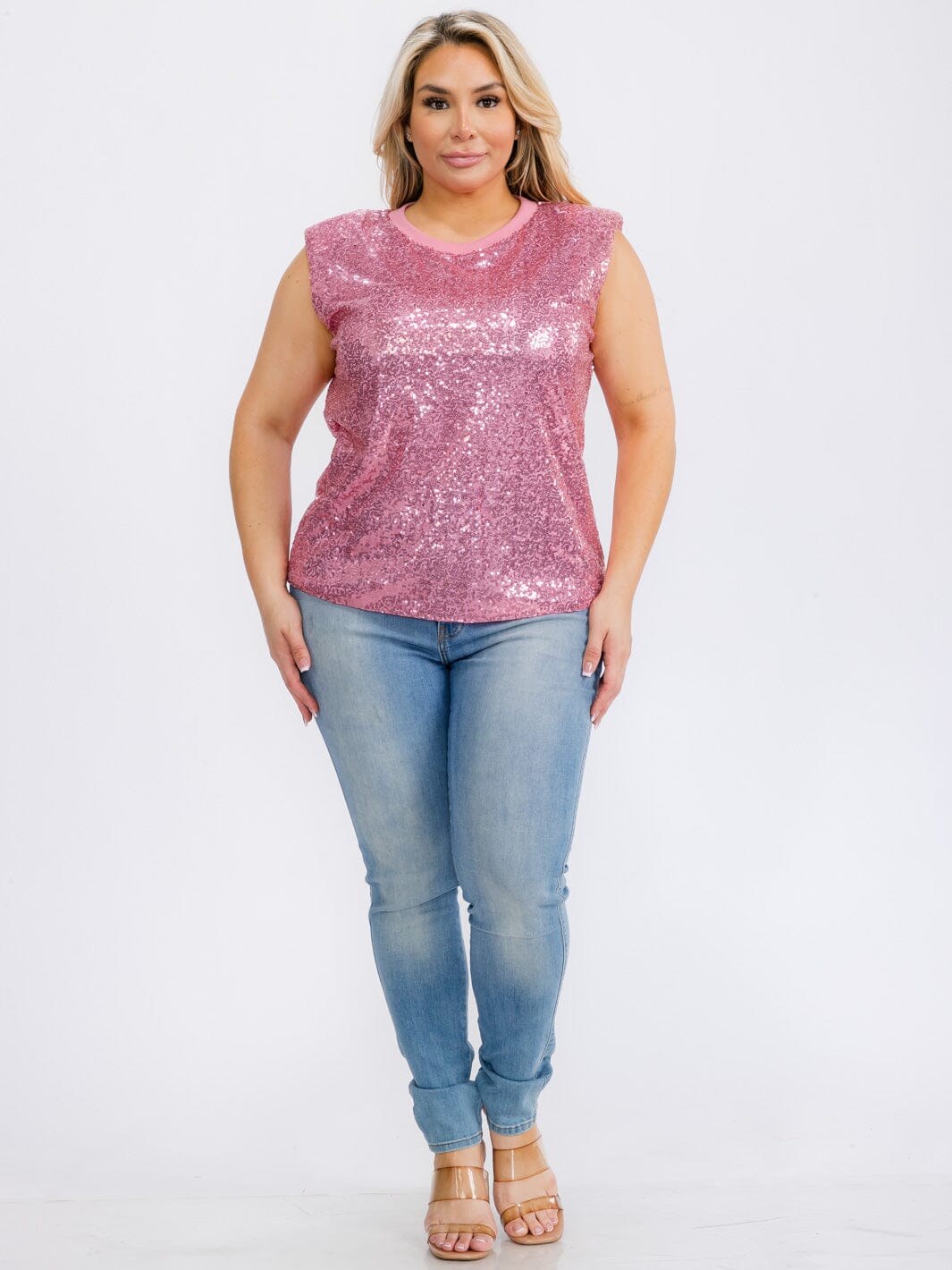 PLUS SIZE SLEEVELESS SEQUINS BLOUSE TOP