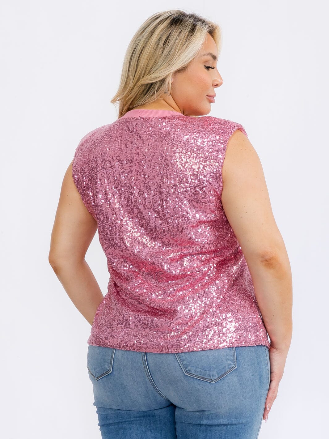 PLUS SIZE SLEEVELESS SEQUINS BLOUSE TOP