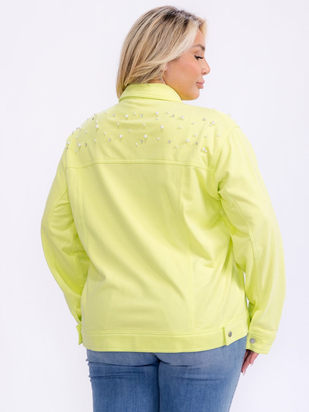PLUS SIZE LONG SLEEVE BUTTON UP POCKETS STUDS DETAILED TOP