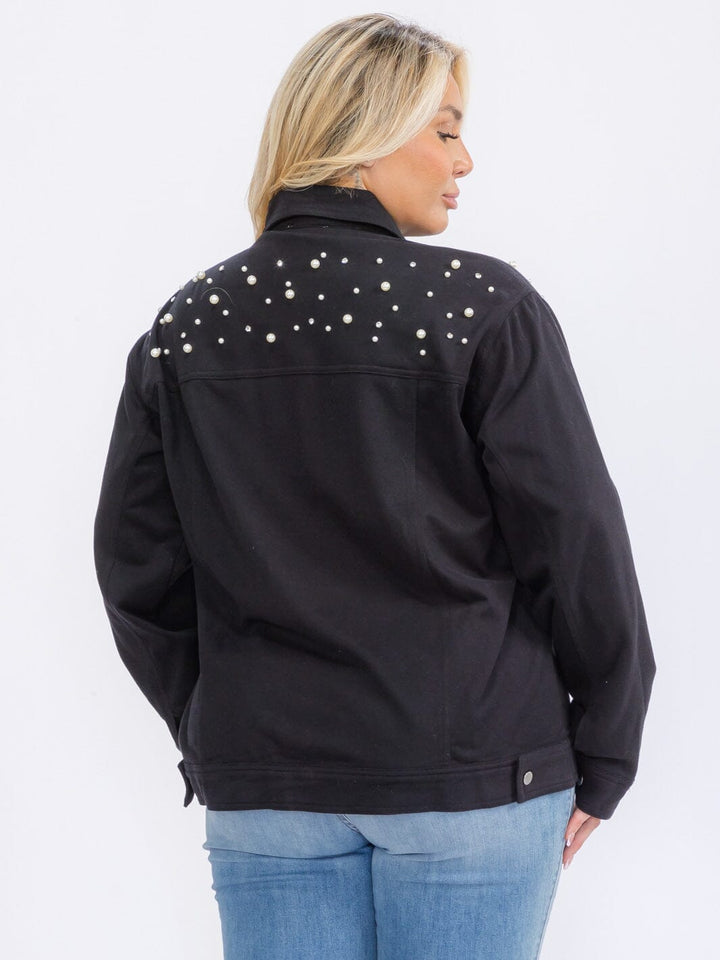 PLUS SIZE LONG SLEEVE BUTTON UP POCKETS STUDS DETAILED TOP