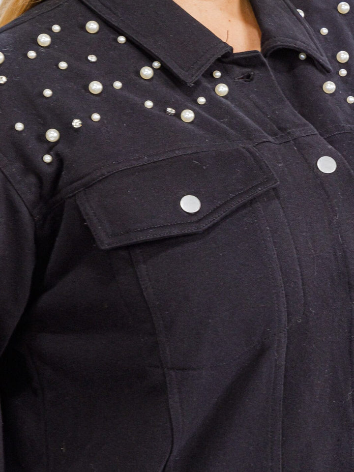 PLUS SIZE LONG SLEEVE BUTTON UP POCKETS STUDS DETAILED TOP