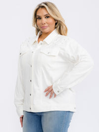 PLUS SIZE LONG SLEEVE BUTTON UP POCKETS STUDS DETAILED TOP