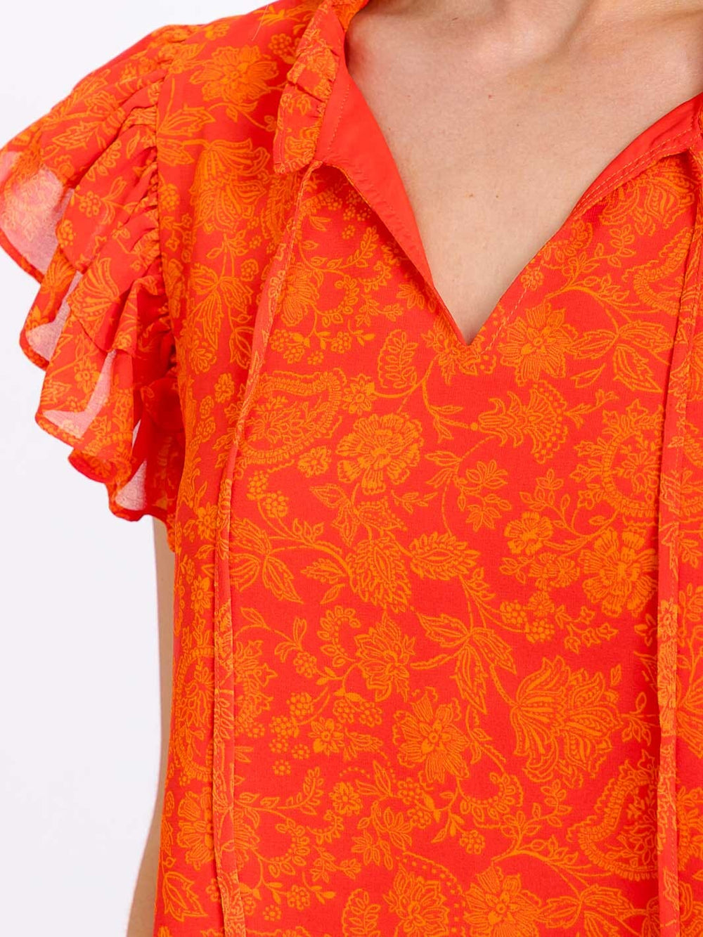 WOMEN'S RUFFLE SLEEVES V-NECK FLORAL BLOUSE