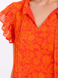 WOMEN'S RUFFLE SLEEVES V-NECK FLORAL BLOUSE