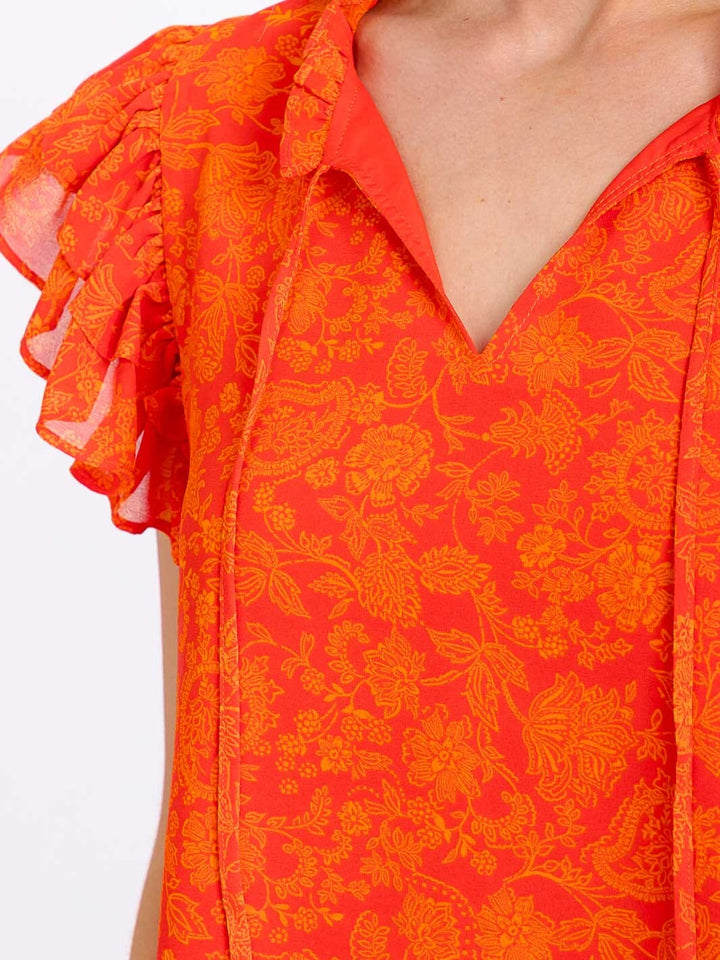 WOMEN'S RUFFLE SLEEVES V-NECK FLORAL BLOUSE