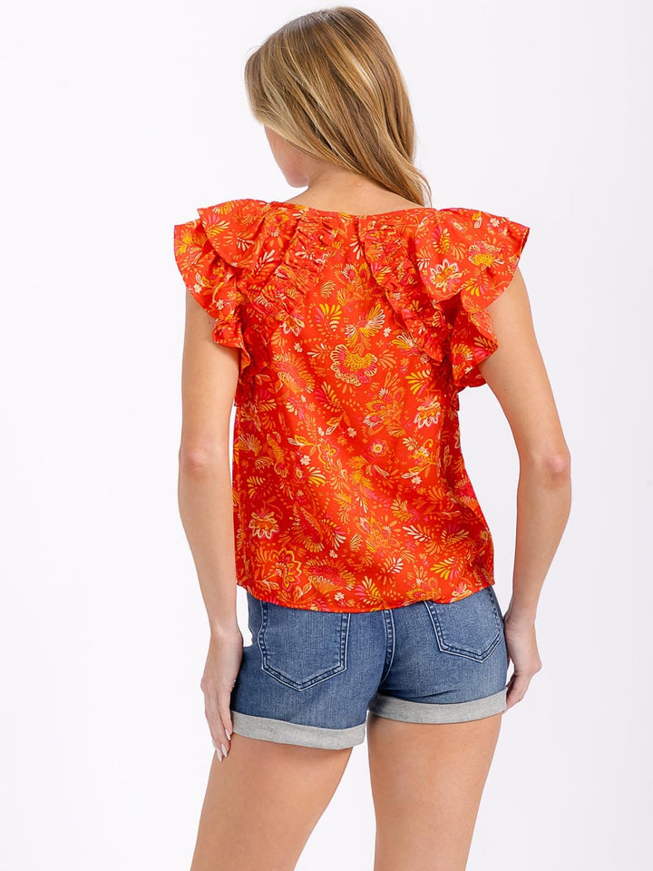 WOMEN'S RUFFLE SLEEVES V-NECK FLORAL BLOUSE