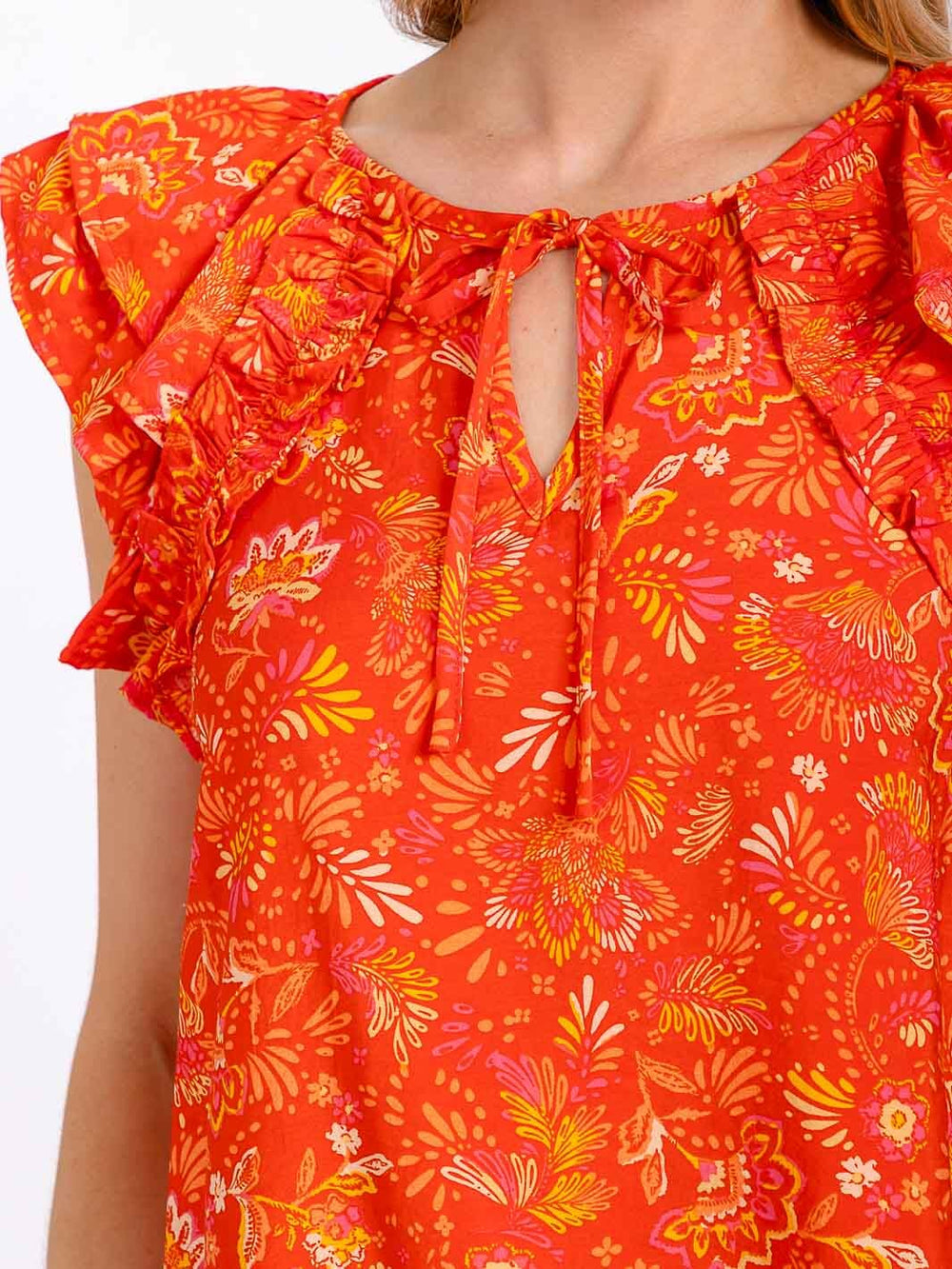 WOMEN'S RUFFLE SLEEVES V-NECK FLORAL BLOUSE
