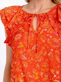 WOMEN'S RUFFLE SLEEVES V-NECK FLORAL BLOUSE