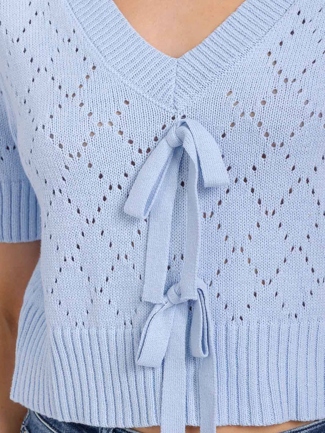WOMEN'S SHORT SLEEVES V-NECK KNIT TOP