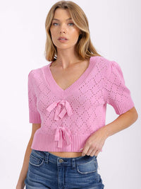 WOMEN'S SHORT SLEEVES V-NECK KNIT TOP