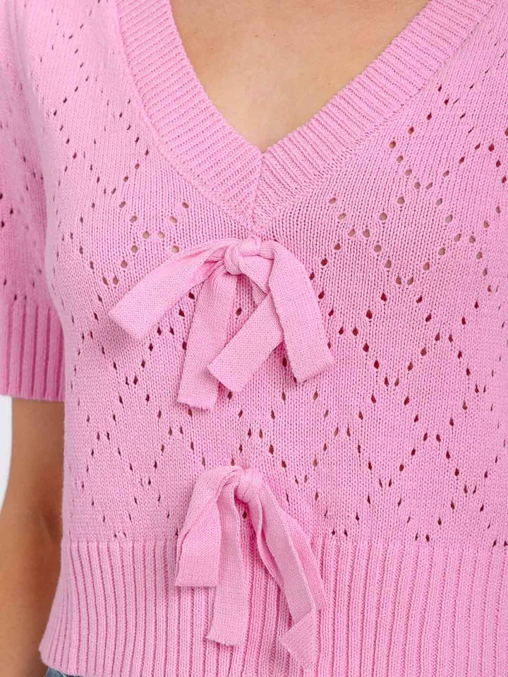 WOMEN'S SHORT SLEEVES V-NECK KNIT TOP