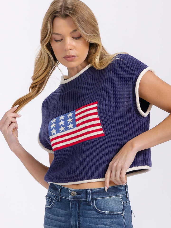 WOMEN'S SHORT SLEEVE COLORBLOCK AMERICAN FLAG TOP