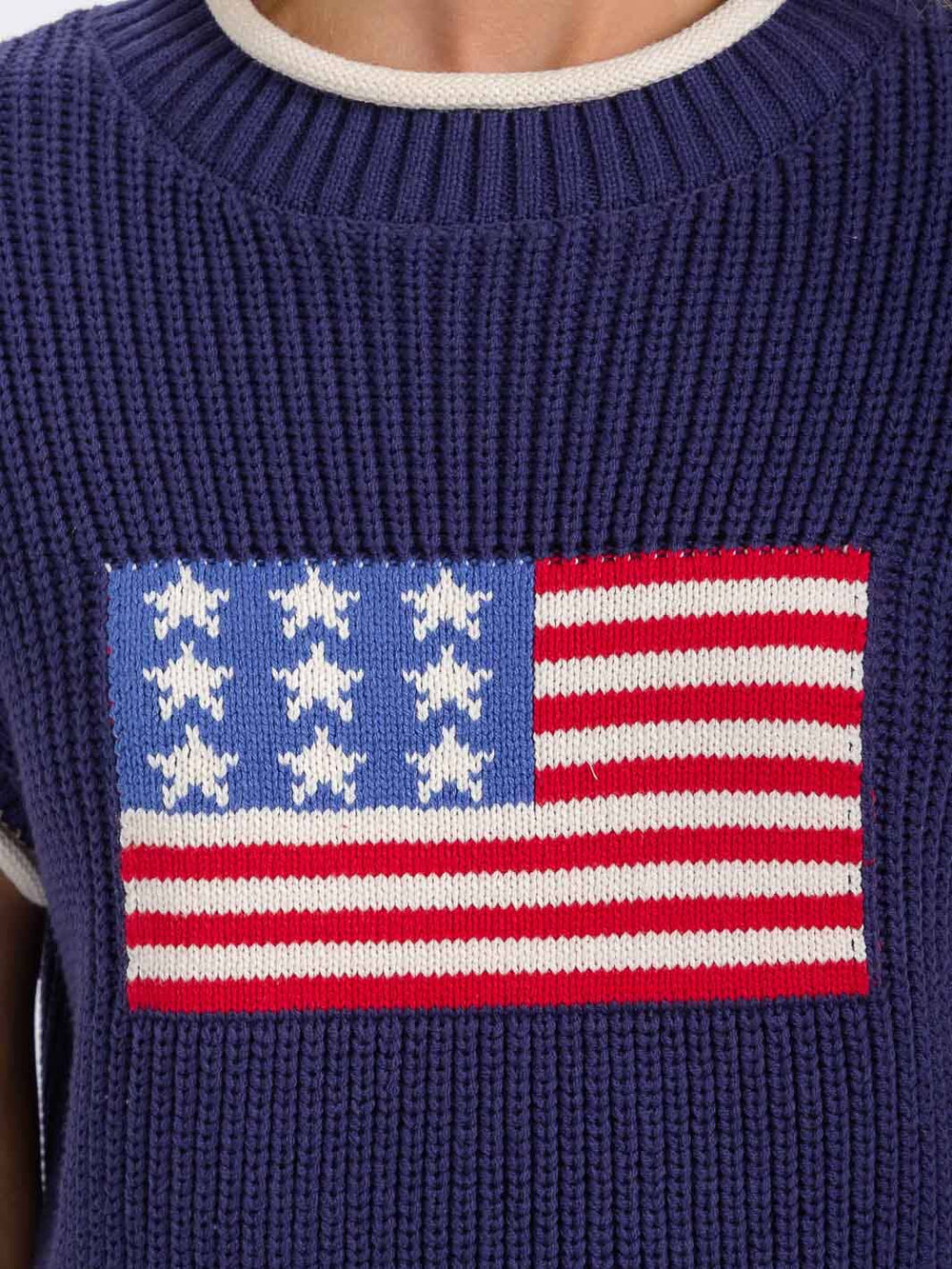 WOMEN'S SHORT SLEEVE COLORBLOCK AMERICAN FLAG TOP