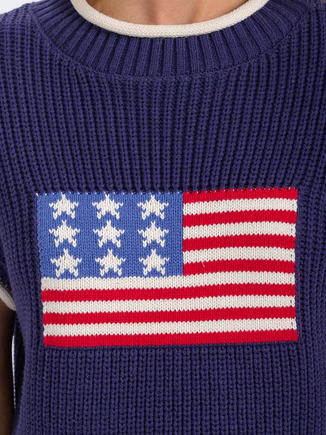 WOMEN'S SHORT SLEEVE COLORBLOCK AMERICAN FLAG TOP