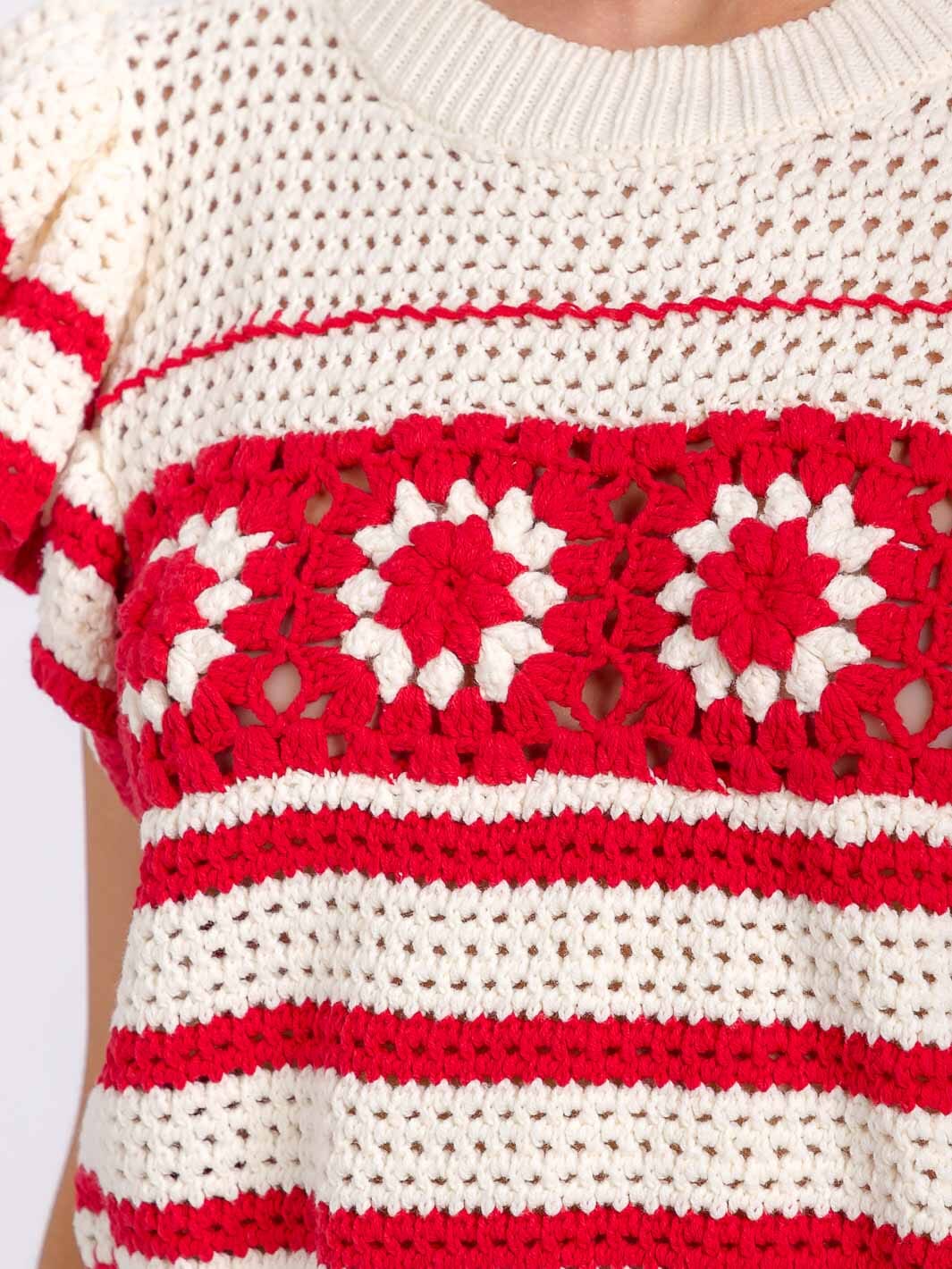 WOMEN'S SHORT RUFFLE SLEEVES COLORBLOCK KNIT TOP
