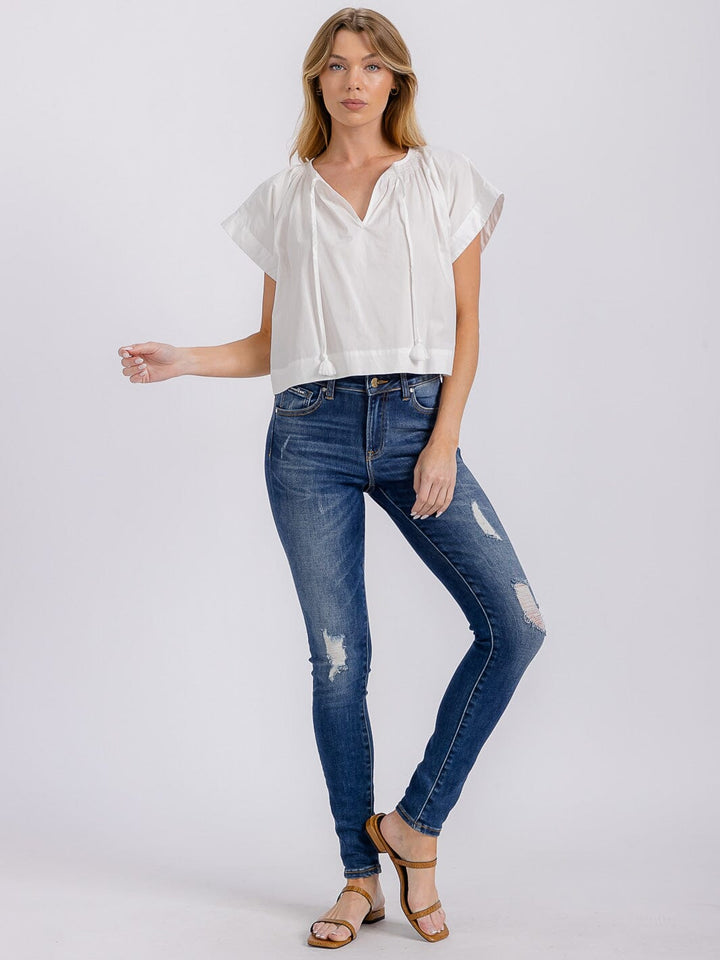 WOMEN'S SHORT SLEEVE V-NECK LOOSE FIT TOP