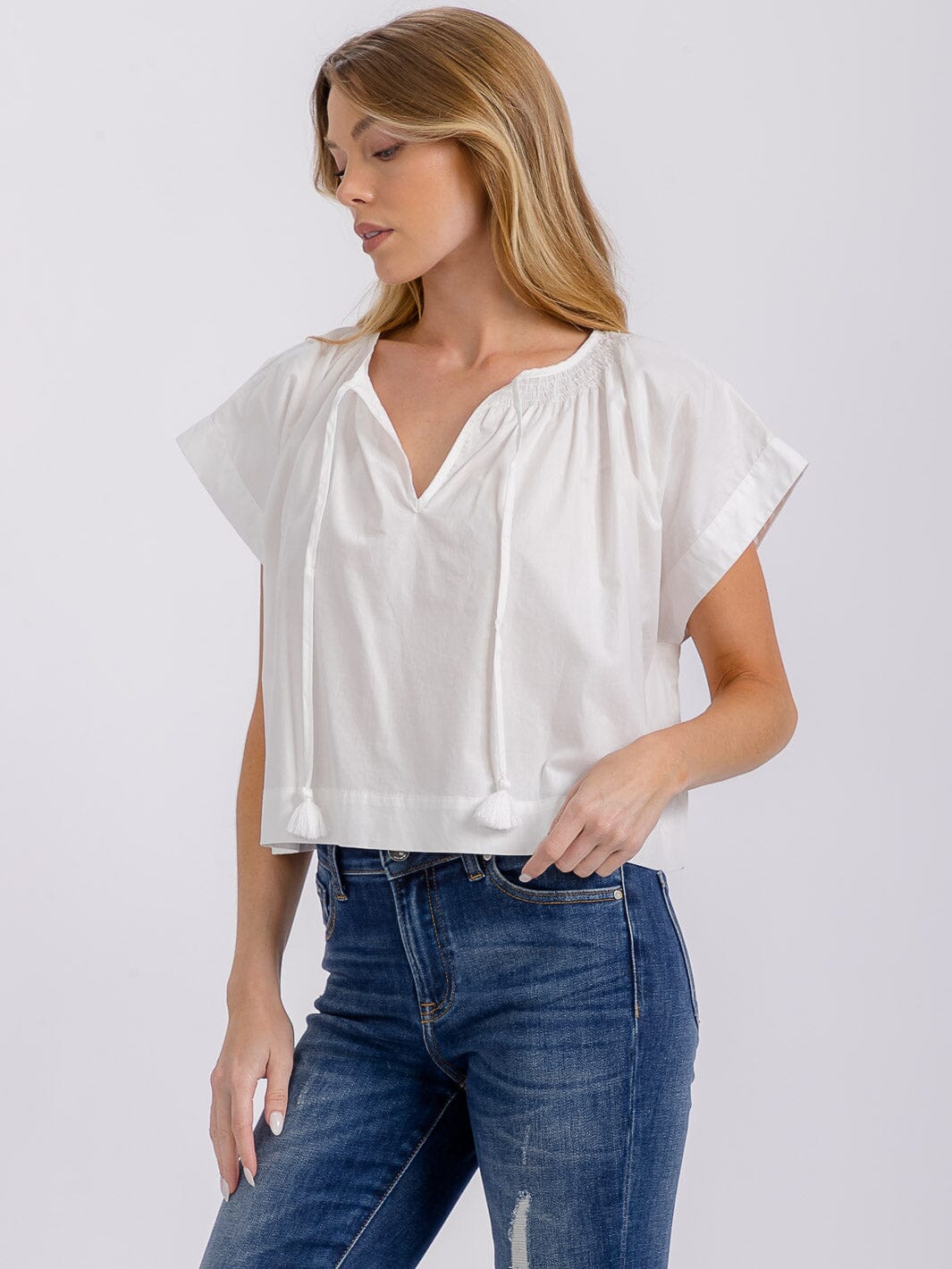 WOMEN'S SHORT SLEEVE V-NECK LOOSE FIT TOP
