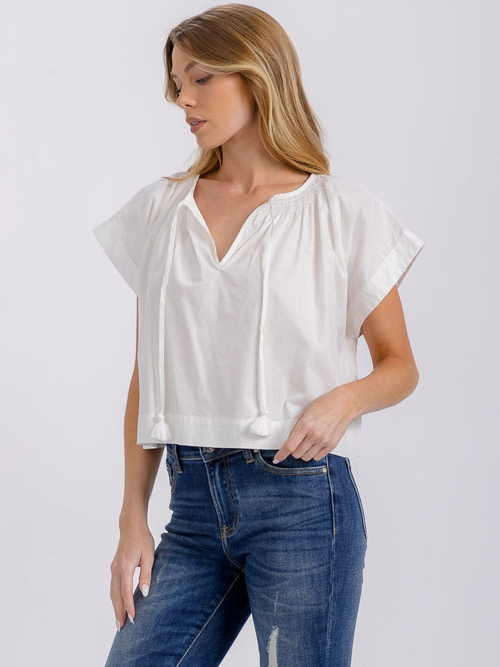 WOMEN'S SHORT SLEEVE V-NECK LOOSE FIT TOP