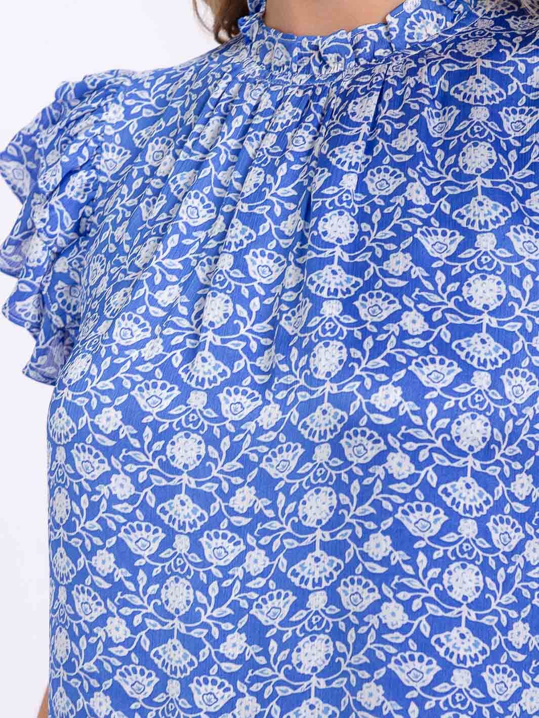 WOMEN'S SHORT SLEEVE MOCK NECK FLORAL BLOUSE