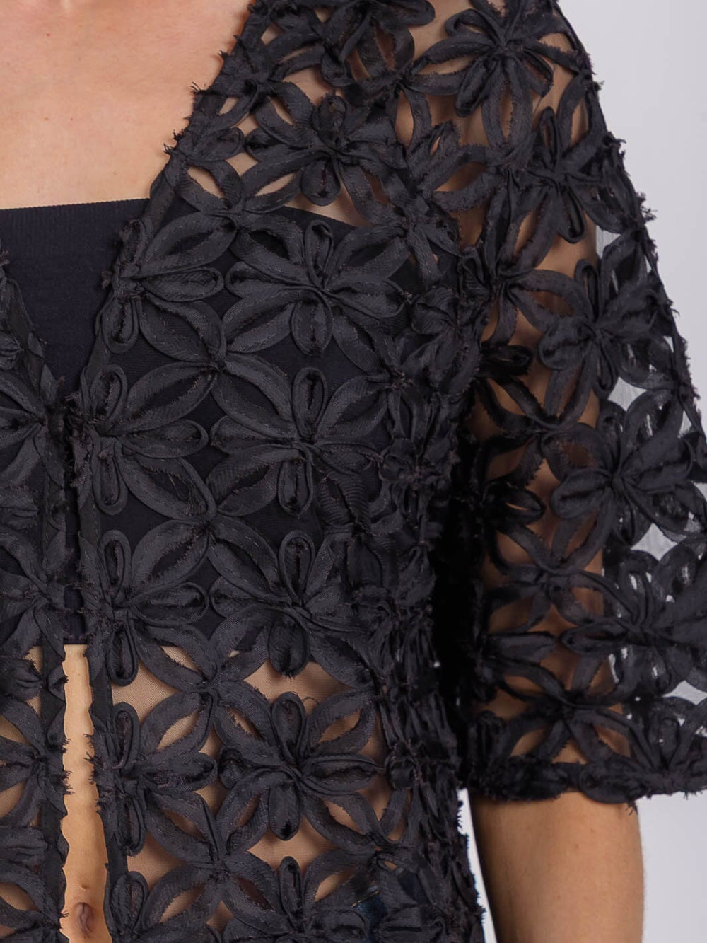 WOMEN'S SHORT SLEEVE BUTTON CLOSURE MESH DETAILED CARDIGAN