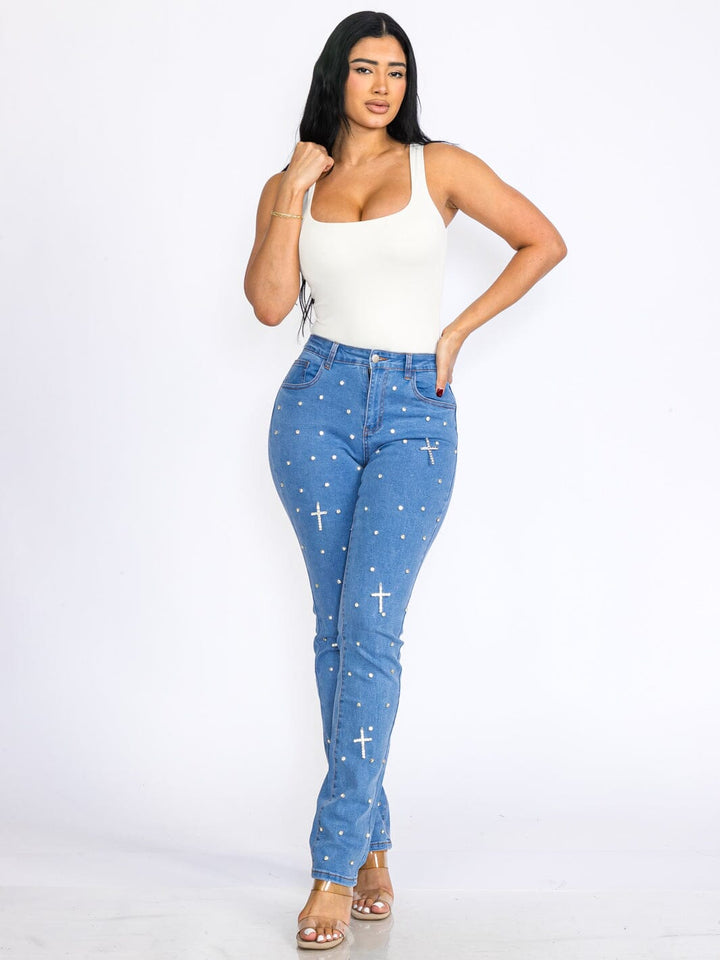WOMEN'S BUTTON CLOSURE POCKETS CROSS STRETCH DENIM SKINNY JEANS