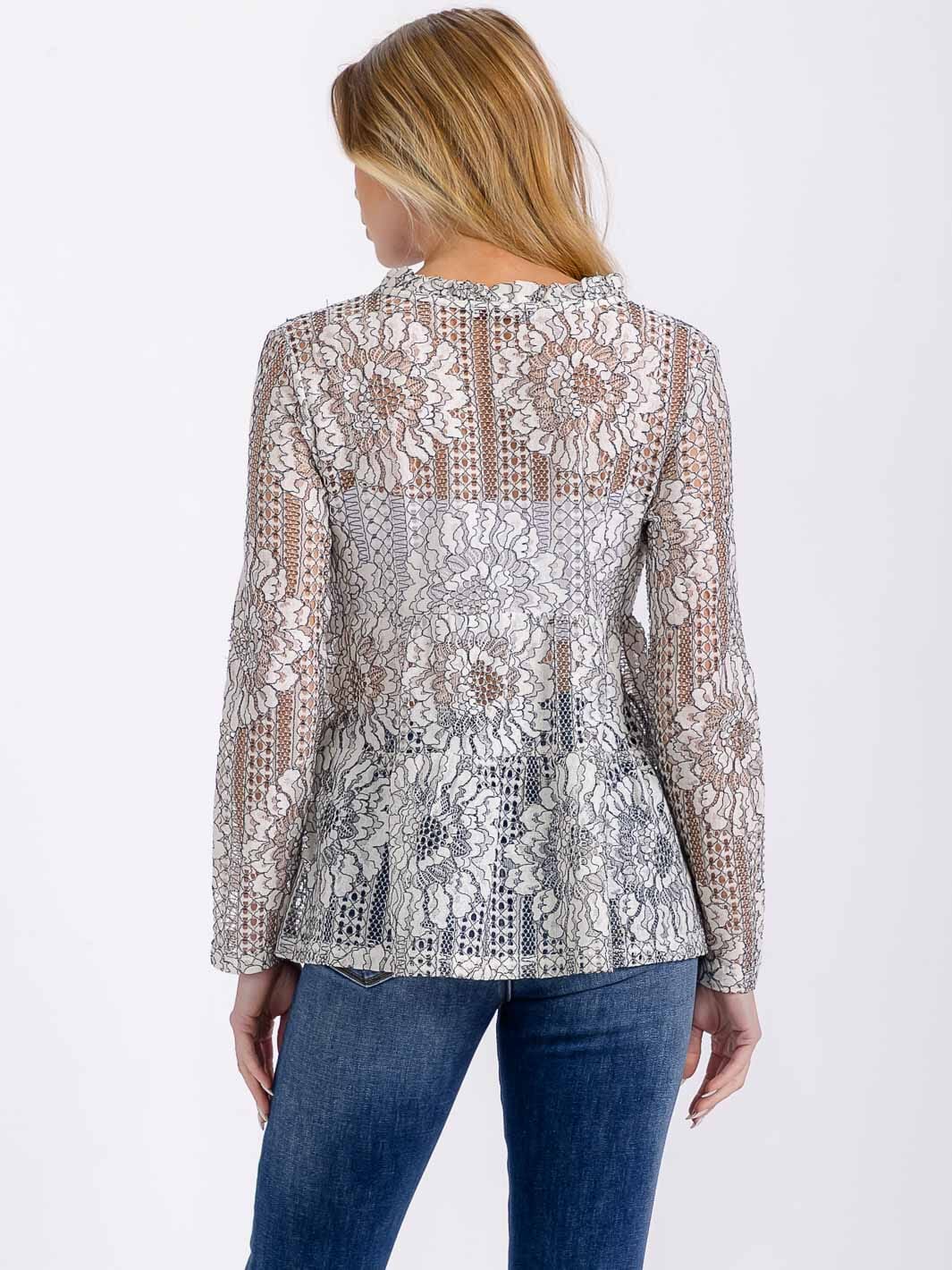 WOMEN'S LONG SLEEVE V-NECK TIERED FLORAL BLOUSE