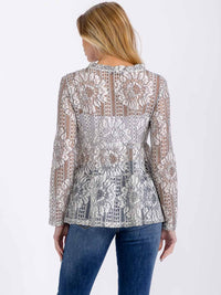 WOMEN'S LONG SLEEVE V-NECK TIERED FLORAL BLOUSE