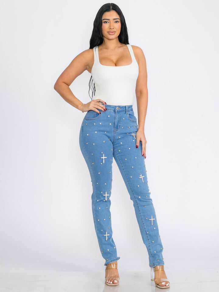 WOMEN'S BUTTON CLOSURE POCKETS CROSS STRETCH DENIM SKINNY JEANS