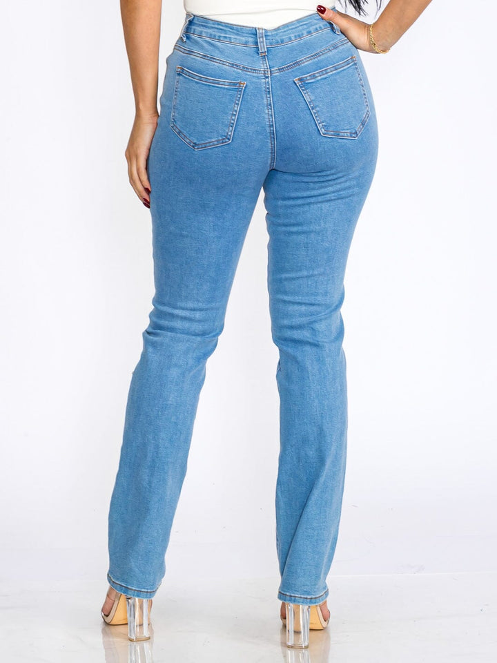 WOMEN'S BUTTON CLOSURE POCKETS STUDS BOW STRETCH DENIM SKINNY JEANS