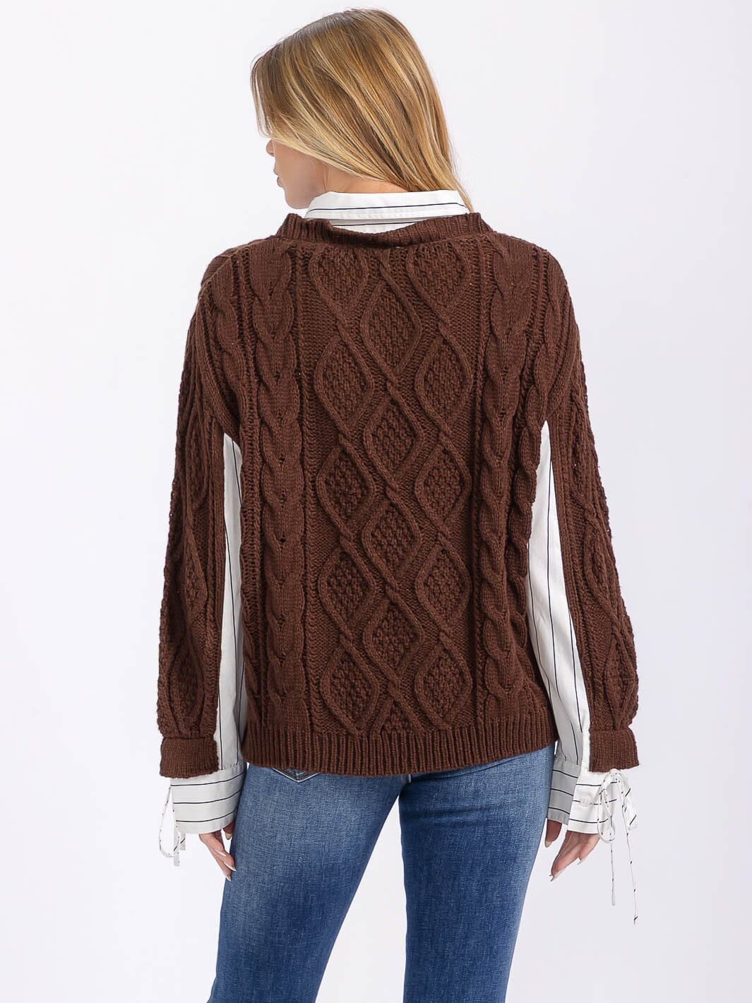 WOMEN'S LONG SLEEVE KNIT CONTRAST STRIPES TOP