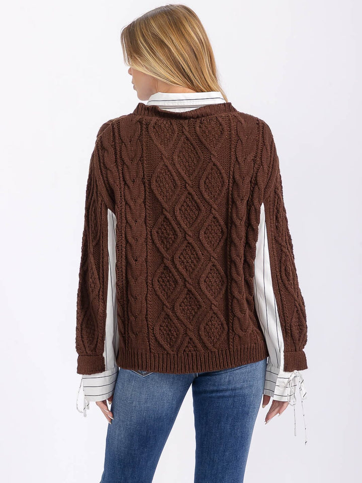 WOMEN'S LONG SLEEVE KNIT CONTRAST STRIPES TOP