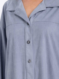 WOMEN'S LONG SLEEVE BUTTON UP HIGH-LOW TOP