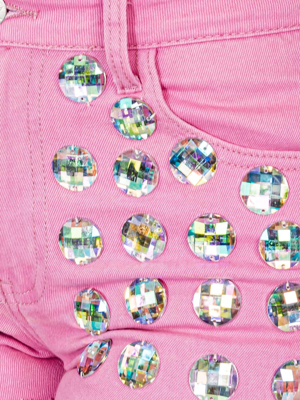 WOMEN'S BUTTON CLOSURE POCKETS CIRCLE STRETCH DENIM SHORTS