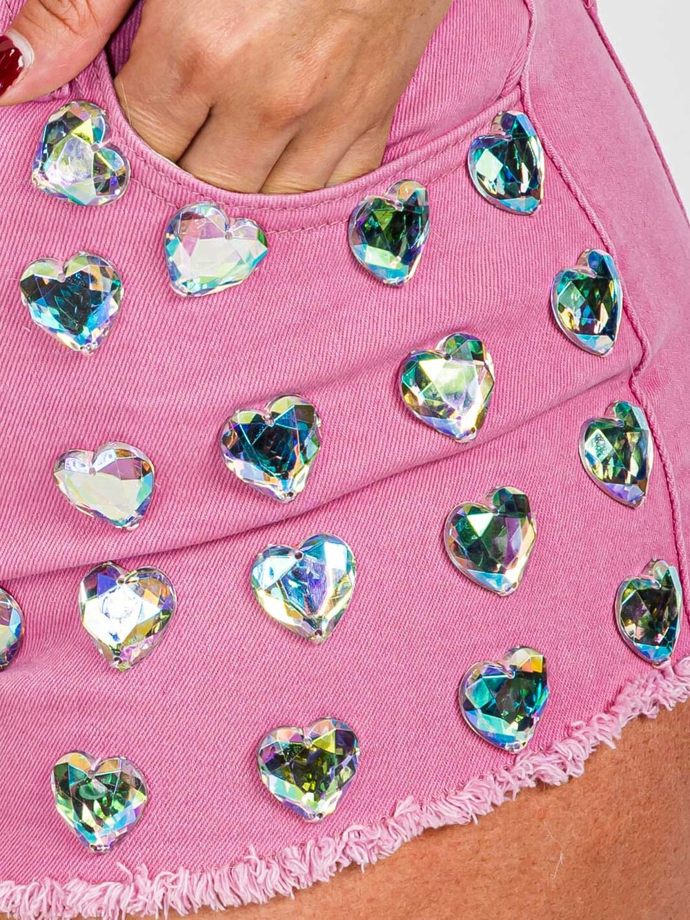 WOMEN'S BUTTON CLOSURE POCKETS HEARTS STRETCH DENIM SHORTS