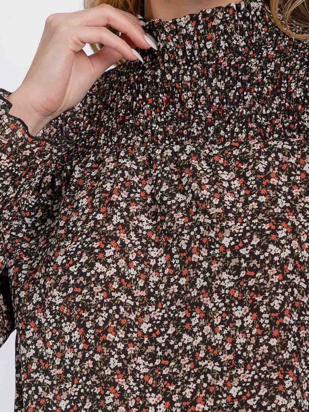 WOMEN'S LONG SLEEVE MOCK NECK FLORAL BLOUSE