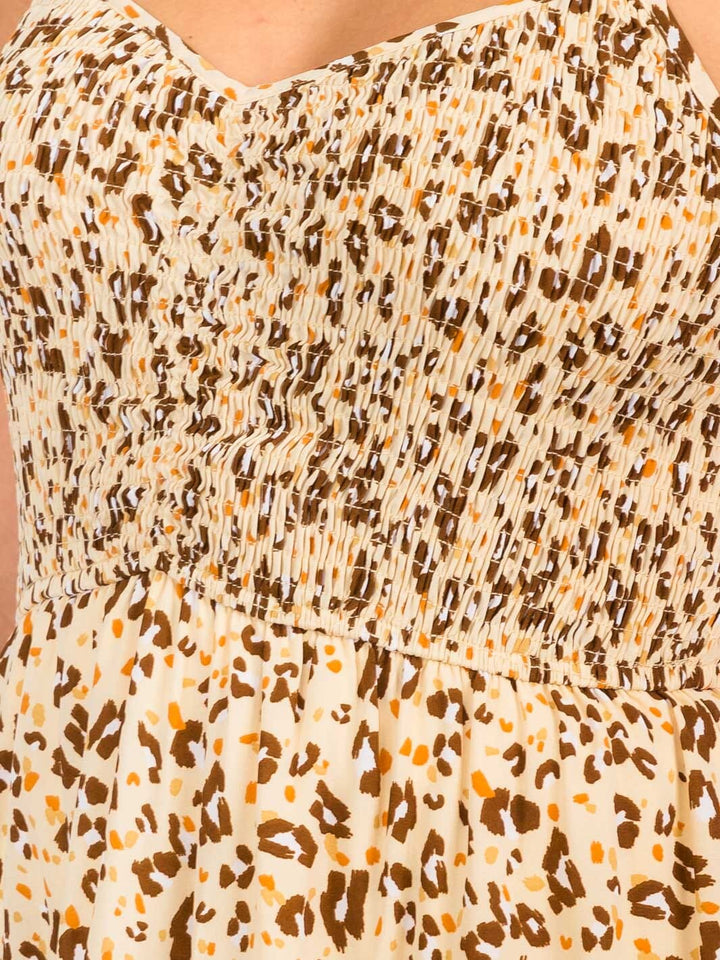 WOMEN'S SLEEVELESS SMOCK ANIMAL PRINT MINI DRESS