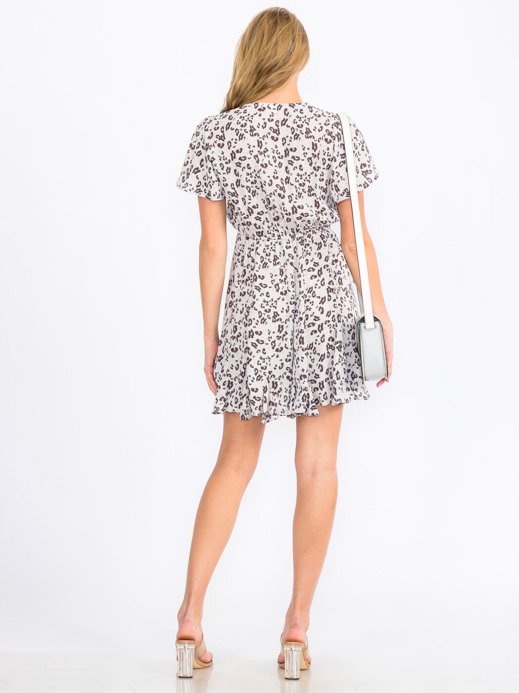 WOMEN'S SHORT SLEEVES SURPLICE ANIMAL PRINT MINI DRESS
