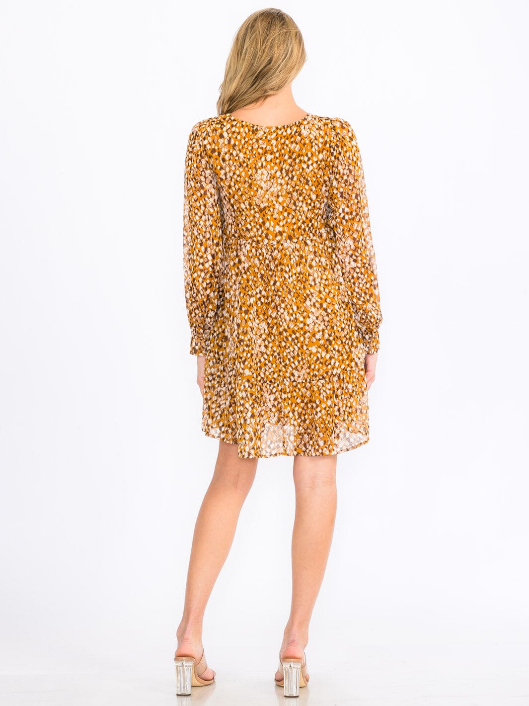 WOMEN'S LONG SLEEVES V-NECK TUNIC ANIMAL PRINT TUNIC MINI DRESS